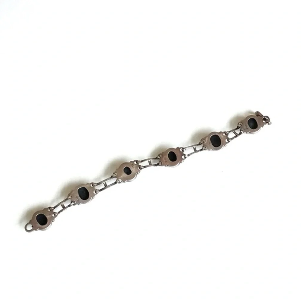 Vintage / Antique 925 Sterling Silver Black Onyx Chain Bracelet from India